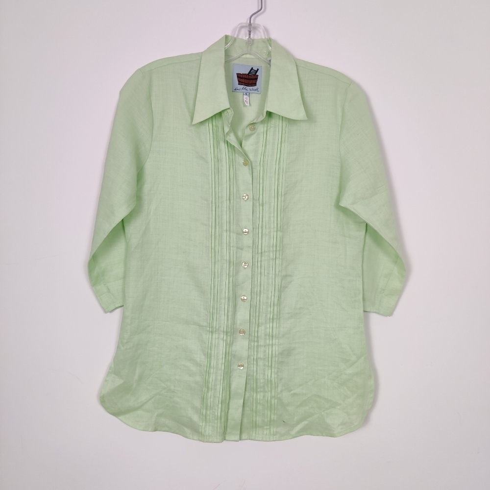 In The Wash Women's Button Down Shirt in Green 100% Linen Size M / L Bohemian